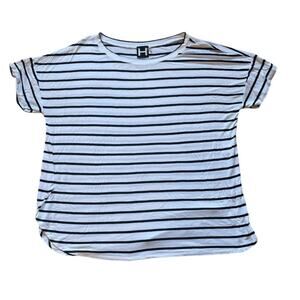 H By Bordeaux Womens/Teen White/Black Horizontal Strip Tee Size XL Classic